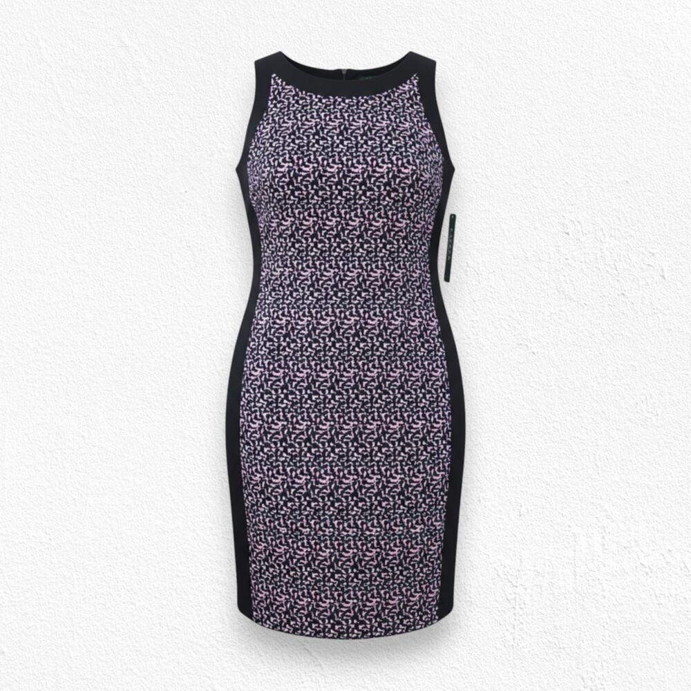 Lauren Ralph Lauren Black Pink Abstract Animal Print Sheath Knee Length Dress 14